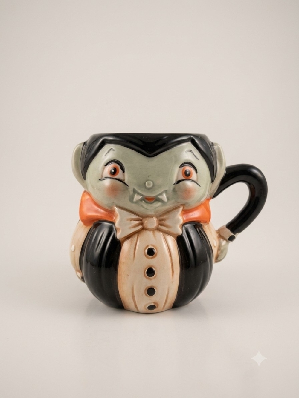 Vintage-Inspired Black & Cream Ceramic Vampire Mug By Johanna Parker